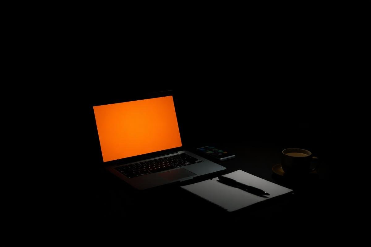 Night-time desk workspace